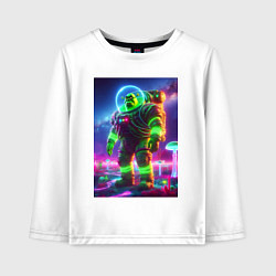 Лонгслив хлопковый детский Шрек в неоновом скафандре - неоновый космос, цвет: белый