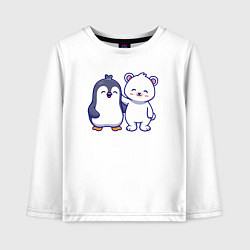 Лонгслив хлопковый детский Пингвин и белый медведь, цвет: белый