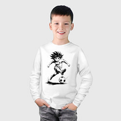 Лонгслив хлопковый детский Футбольная атака аниме, цвет: белый — фото 2