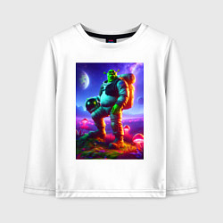 Лонгслив хлопковый детский Космонавт Шрек на похожей планете, цвет: белый