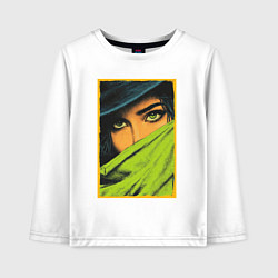 Лонгслив хлопковый детский Зелёные глаза: пленительный взгляд в стиле поп-арт, цвет: белый