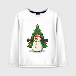 Лонгслив хлопковый детский Снеговик с гирями, цвет: белый