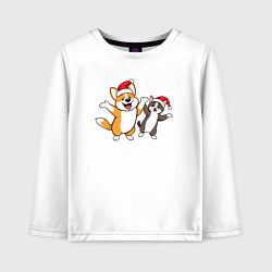 Лонгслив хлопковый детский Друзья корги и кот в новогоднем настроении, цвет: белый