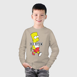 Лонгслив хлопковый детский Барт Симпсон: Все путем, цвет: миндальный — фото 2