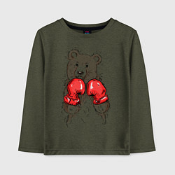 Лонгслив хлопковый детский Bear Boxing, цвет: меланж-хаки