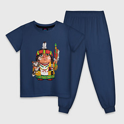 Пижама хлопковая детская Забавные Индейцы 9, цвет: тёмно-синий