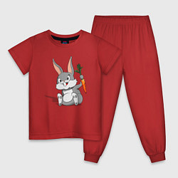 Пижама хлопковая детская Зайка с морковью, цвет: красный