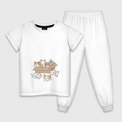 Пижама хлопковая детская Котики в коробке, цвет: белый