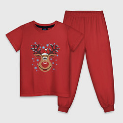 Пижама хлопковая детская Олень под снегом, цвет: красный