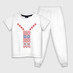 Пижама хлопковая детская Узор славянского сарафана, цвет: белый