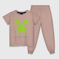 Пижама хлопковая детская Minecraft logo grey, цвет: пыльно-розовый