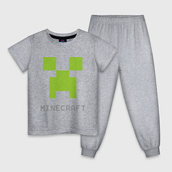 Пижама хлопковая детская Minecraft logo grey, цвет: меланж
