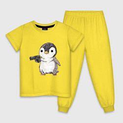 Пижама хлопковая детская Пингвин с пистолетом, цвет: желтый