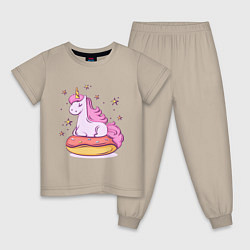Пижама хлопковая детская Единорог на пончике, цвет: миндальный