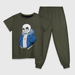 Пижама хлопковая детская Sans, цвет: меланж-хаки