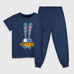Пижама хлопковая детская Заяц с морковкой, цвет: тёмно-синий
