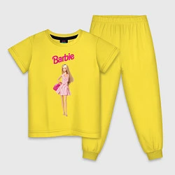 Пижама хлопковая детская Барби на прогулке, цвет: желтый