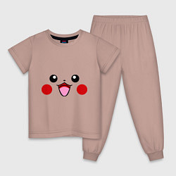 Пижама хлопковая детская Happy Pikachu, цвет: пыльно-розовый