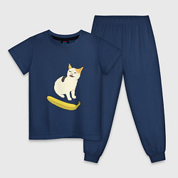 Пижама хлопковая детская Cat no banana meme, цвет: тёмно-синий