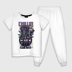 Пижама хлопковая детская Chillin Gorilla, цвет: белый