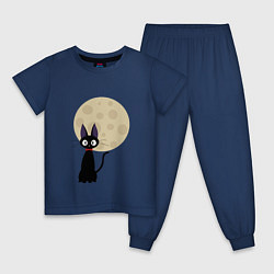 Пижама хлопковая детская Лунный кот, цвет: тёмно-синий