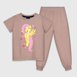 Пижама хлопковая детская Флаттершай и бабочки, цвет: пыльно-розовый