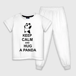 Пижама хлопковая детская Keep Calm & Hug A Panda, цвет: белый