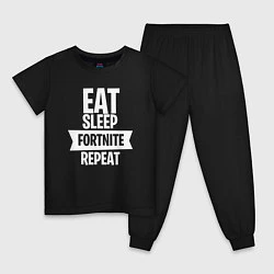 Пижама хлопковая детская Eat Sleep Fortnite Repeat, цвет: черный