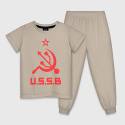 Пижама хлопковая детская USSB, цвет: миндальный