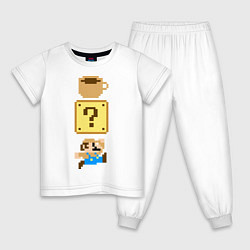 Пижама хлопковая детская Любитель кофе Марио, цвет: белый