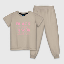 Пижама хлопковая детская Black Pink in youe area, цвет: миндальный