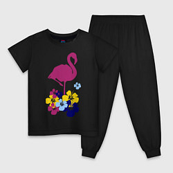 Пижама хлопковая детская Фиолетовый фламинго цвета черный — фото 1