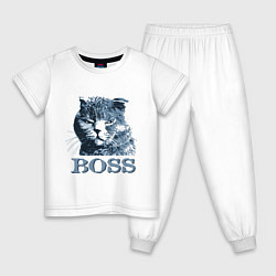 Пижама хлопковая детская Boss cat, цвет: белый