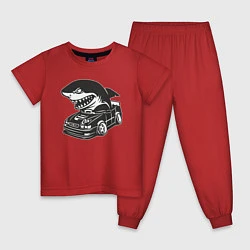 Пижама хлопковая детская Акула на Тойоте, цвет: красный