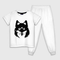 Пижама хлопковая детская Одинокий волк, цвет: белый