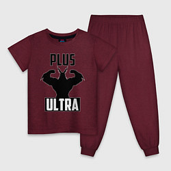 Пижама хлопковая детская PLUS ULTRA черный, цвет: меланж-бордовый