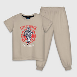 Пижама хлопковая детская Fire fighter, цвет: миндальный