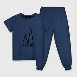 Пижама хлопковая детская Москва-чёрный логотип-2, цвет: тёмно-синий
