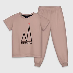 Пижама хлопковая детская Москва-чёрный логотип-2, цвет: пыльно-розовый