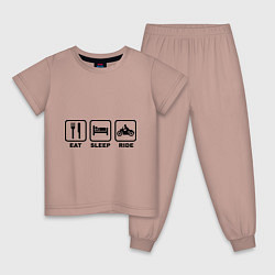 Пижама хлопковая детская Eat Sleep Ride, цвет: пыльно-розовый