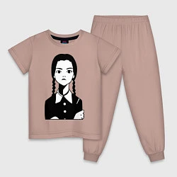 Пижама хлопковая детская Wednesday Addams, цвет: пыльно-розовый