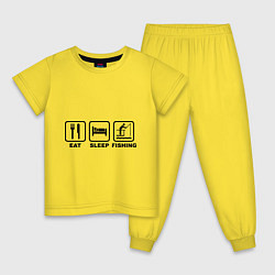 Пижама хлопковая детская Eat Sleep Fishing, цвет: желтый