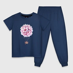 Пижама хлопковая детская Воздушные Цветы, цвет: тёмно-синий