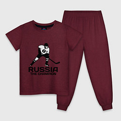 Пижама хлопковая детская Russia: Hockey Champion цвета меланж-бордовый — фото 1