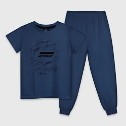 Пижама хлопковая детская Ateez автографы, цвет: тёмно-синий