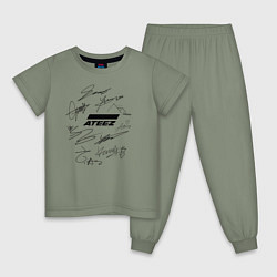 Пижама хлопковая детская Ateez автографы, цвет: авокадо
