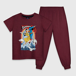 Пижама хлопковая детская Superman цвета меланж-бордовый — фото 1