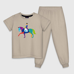 Пижама хлопковая детская Всадник на коне, цвет: миндальный