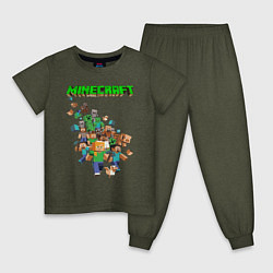 Пижама хлопковая детская Minecraft цвета меланж-хаки — фото 1