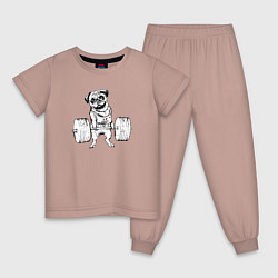 Пижама хлопковая детская Мопс пауэрлифтер, цвет: пыльно-розовый